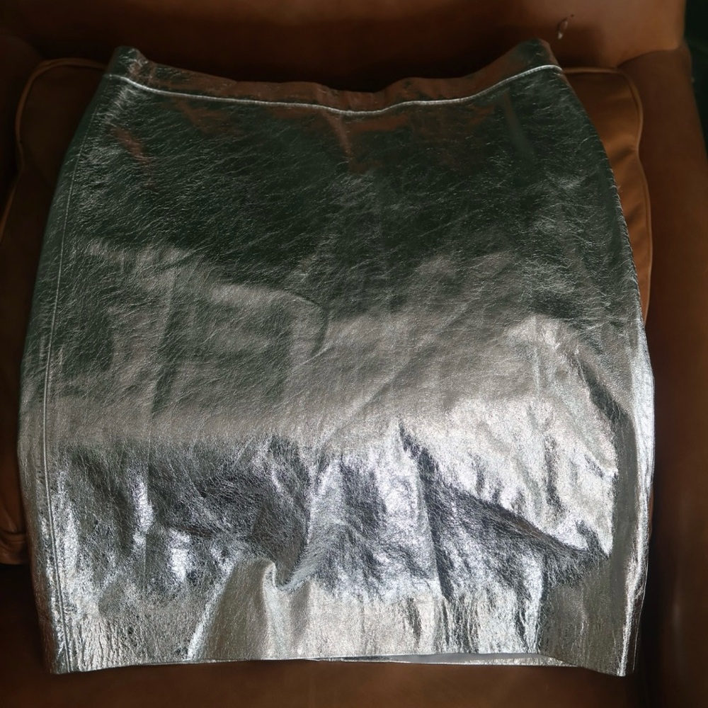 DKNY Silver Lamb Skin Leather  Metallic Women's Skirt